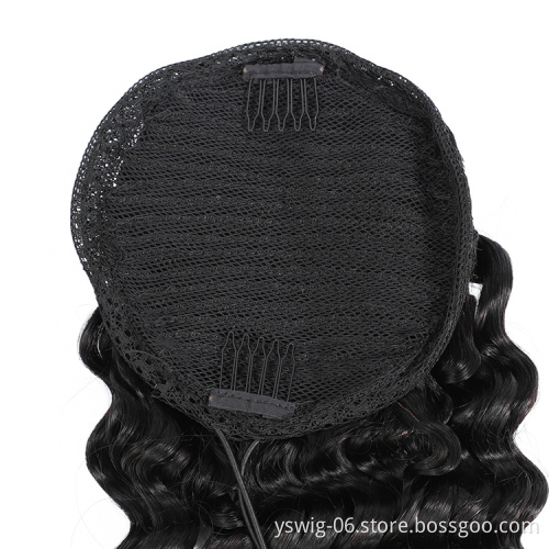 Wholesale Deep Wave Ponytail Hair 100% Remy Drawstring Ponytail Human Hair for Black Women